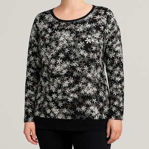 Black and White Floral Long Sleeve Blouse